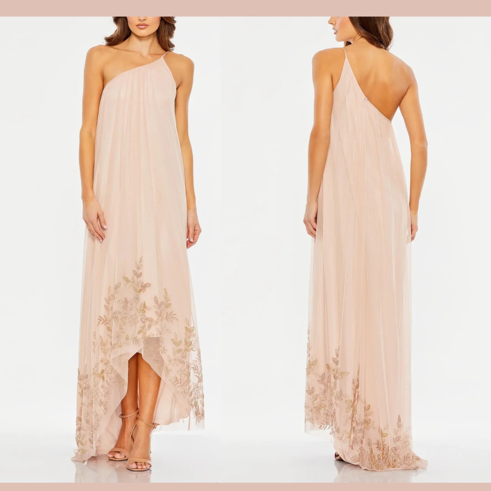 Nwt Mac Duggal [ 6 ] 9218 Flowy One Shoulder Beaded Trapeze Gown Rose Pink J2406
